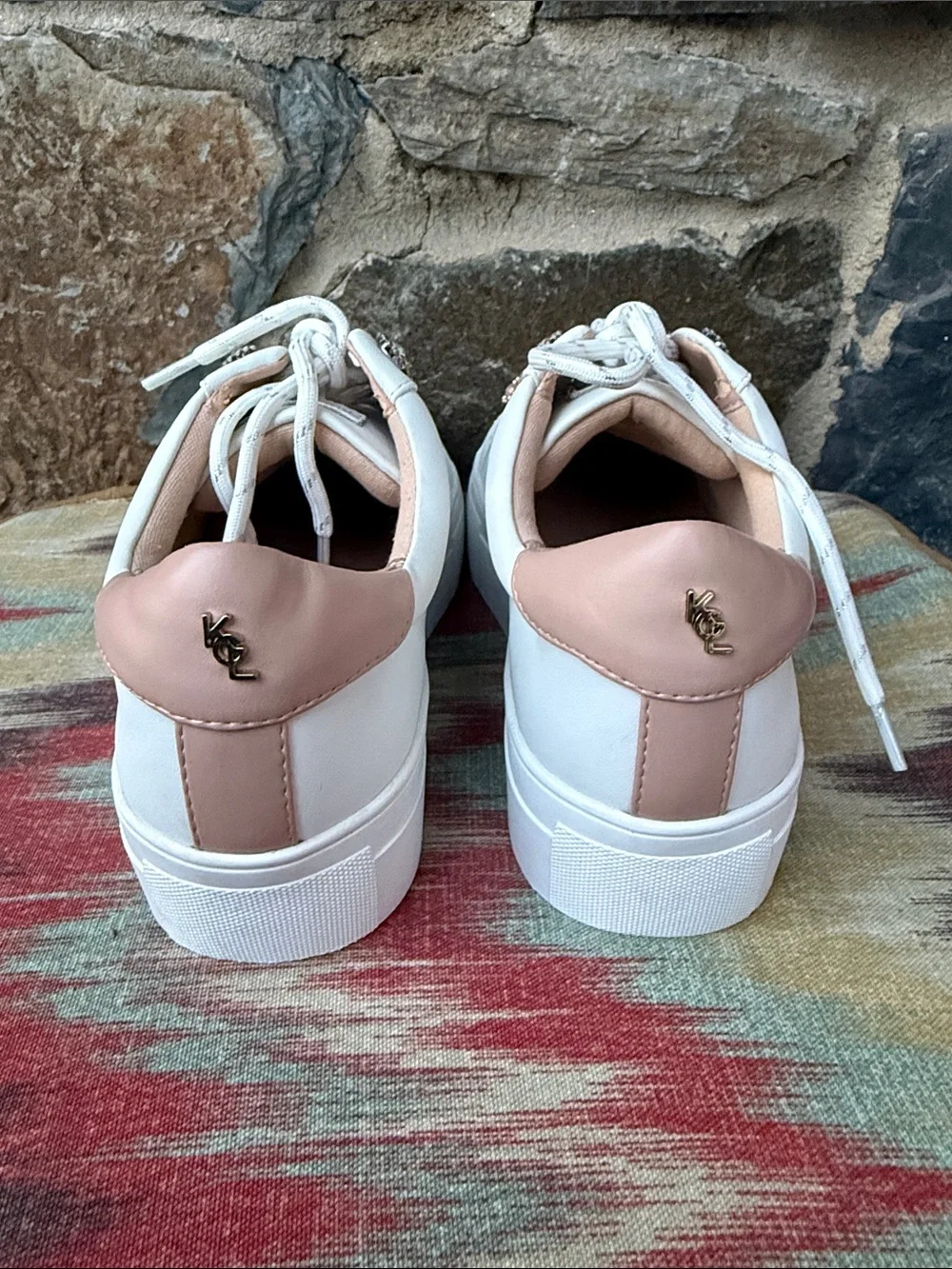 Kurt Geiger London Designer white rhinestone Leather sneakers Women size 38.5